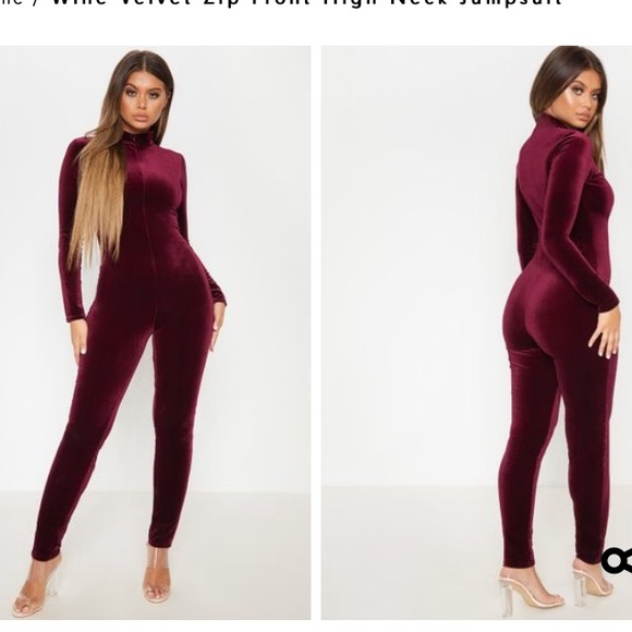 PrettyLittleThing Pants - PrettyLittleThing | High Neck velvet jumpsuit Sm